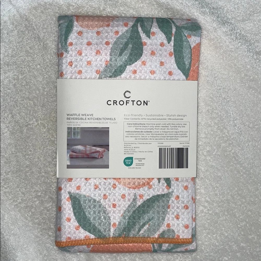 Crofton 2-Pack Peaches Waffle Weave Reversible Gingham Kitchen Towels